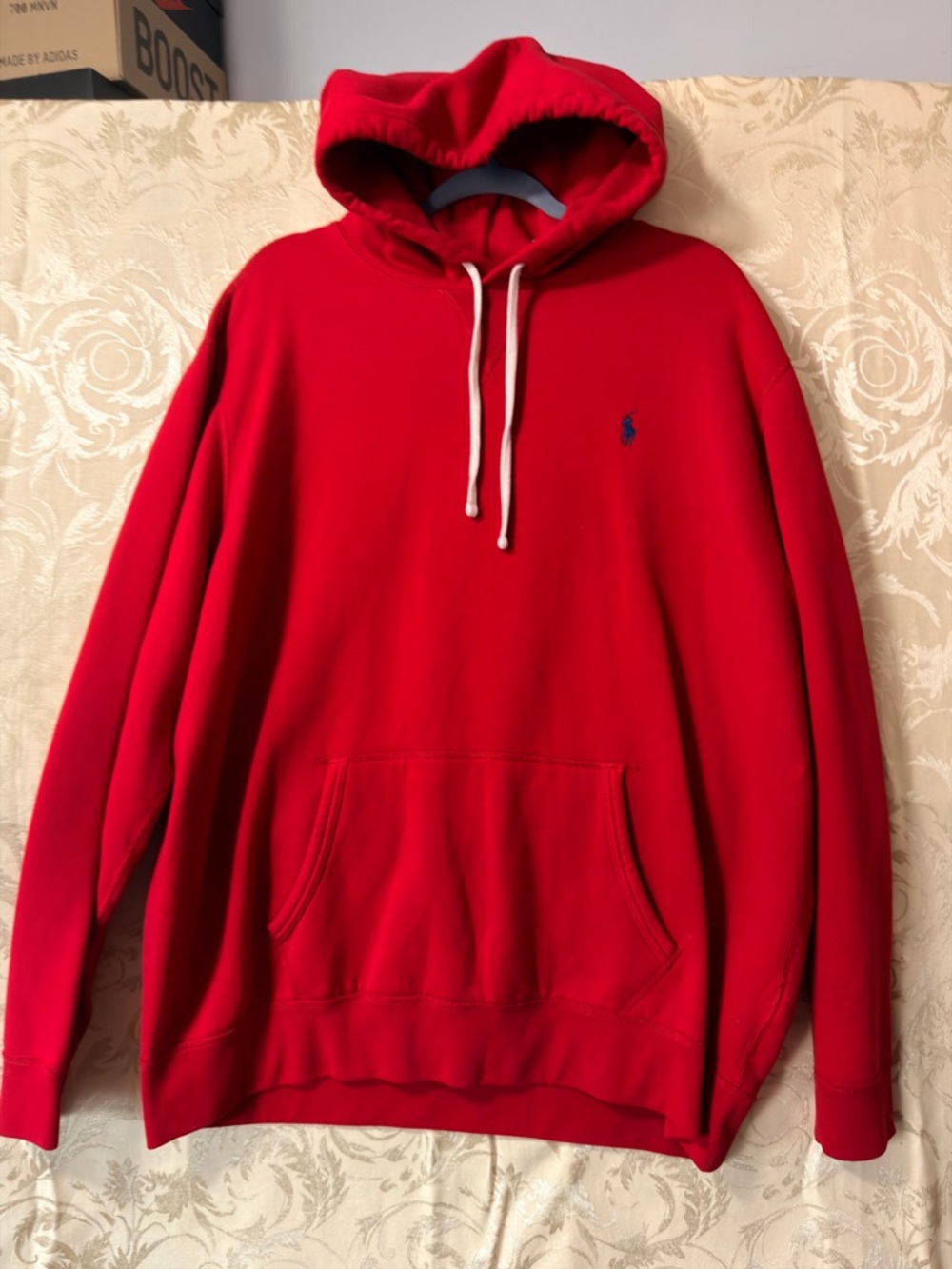 Ralph Lauren Red Hooded Pullover Sweatshirt with Navy Polo Pony